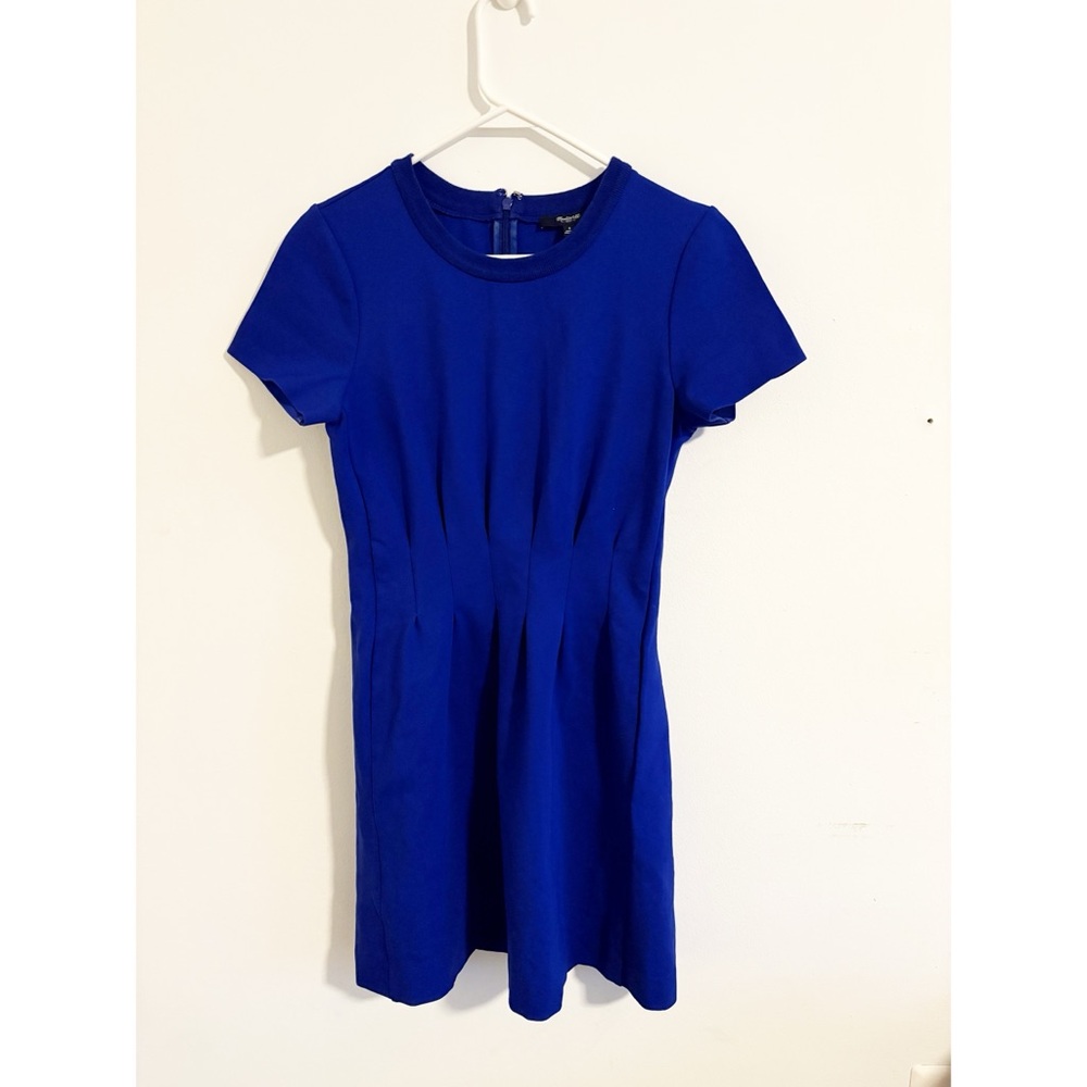 Madewell Royal Blue Fit and Flare Short‎ Sleeve Pleated Dress